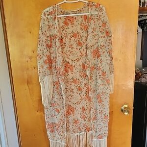 Floral Beach Cover Up /  Kimono with Fringe